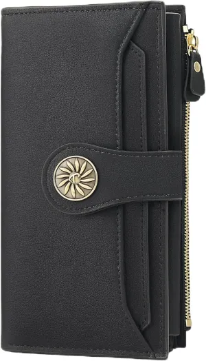 Travelambo Wallets Women RFID Large Capacity Luxury Waxed Leather Clutch Wallet Multi Card Organizer