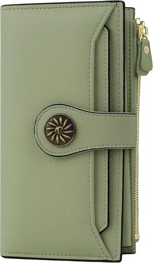 Travelambo Wallets Women RFID Large Capacity Luxury Waxed Leather Clutch Wallet Multi Card Organizer