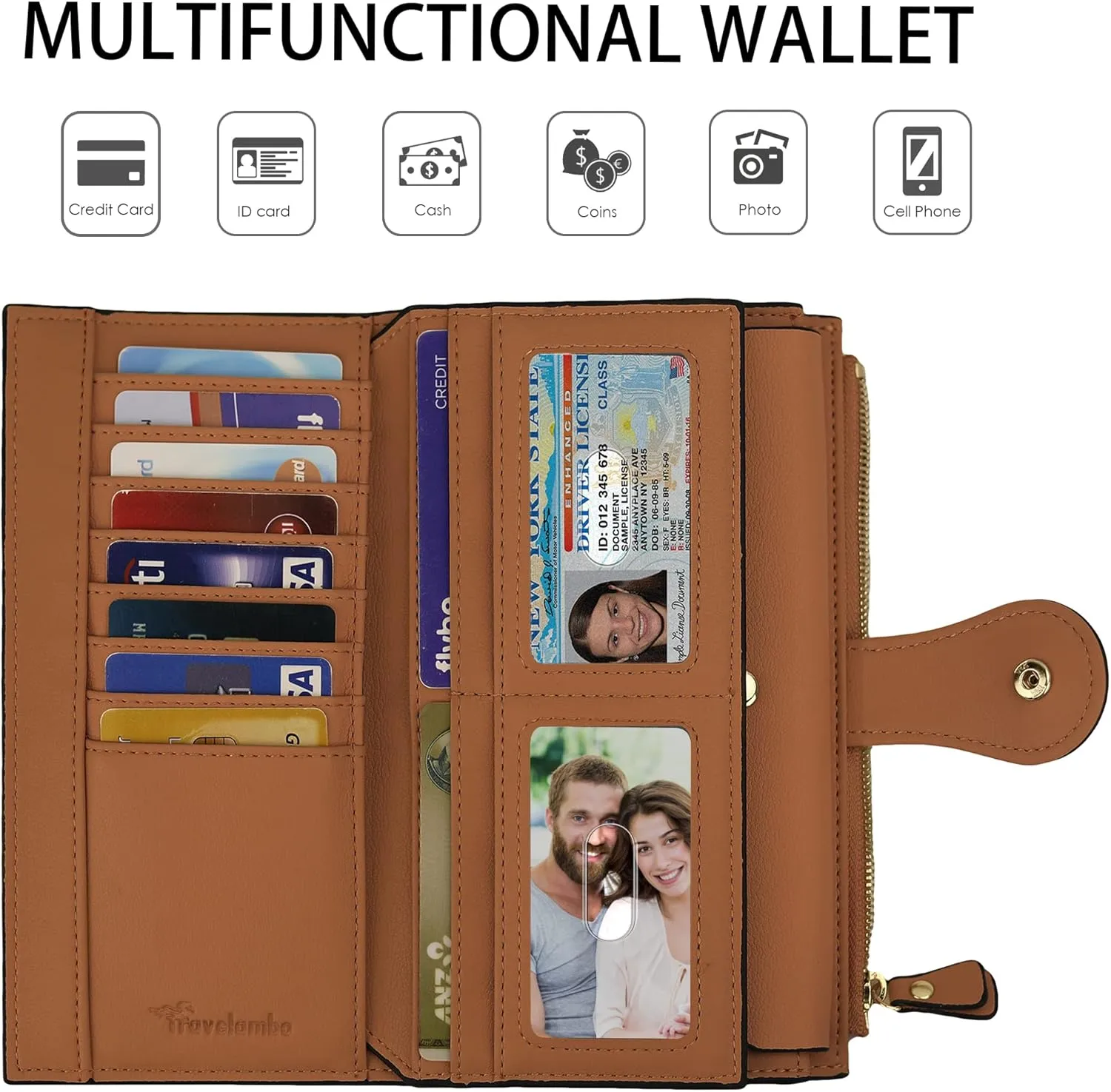 Travelambo Wallets Women RFID Large Capacity Luxury Waxed Leather Clutch Wallet Multi Card Organizer