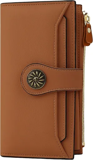 Travelambo Wallets Women RFID Large Capacity Luxury Waxed Leather Clutch Wallet Multi Card Organizer
