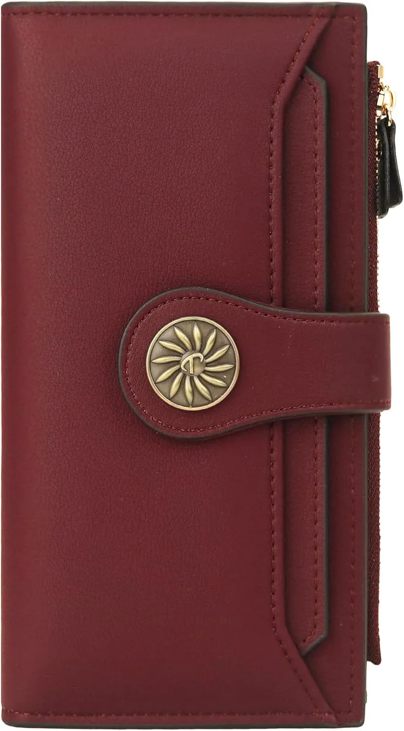 Travelambo Wallets Women RFID Large Capacity Luxury Waxed Leather Clutch Wallet Multi Card Organizer