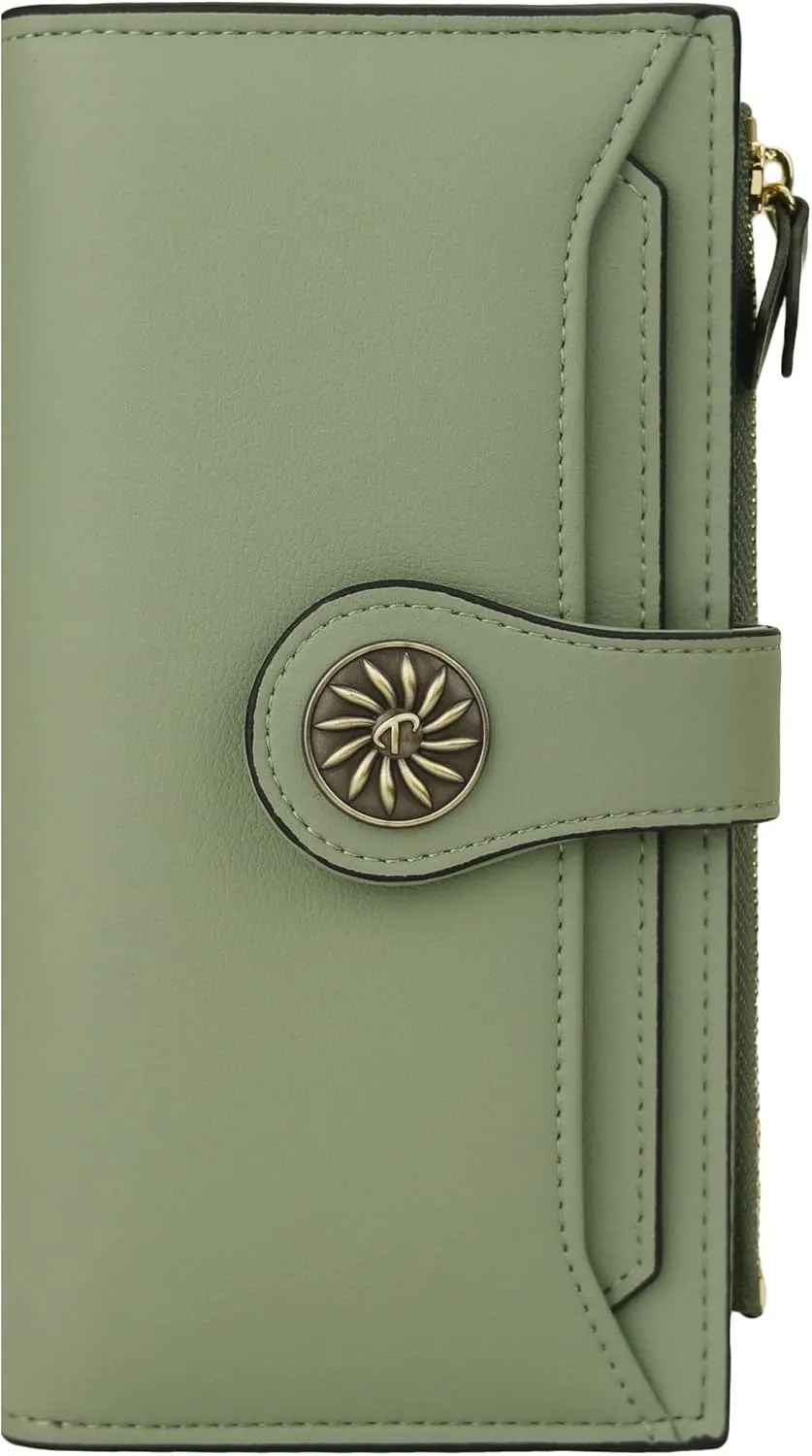 Travelambo Wallets Women RFID Large Capacity Luxury Waxed Leather Clutch Wallet Multi Card Organizer