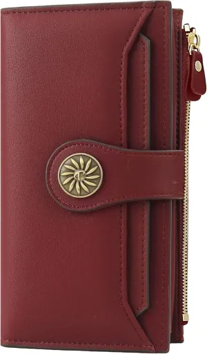 Travelambo Wallets Women RFID Large Capacity Luxury Waxed Leather Clutch Wallet Multi Card Organizer