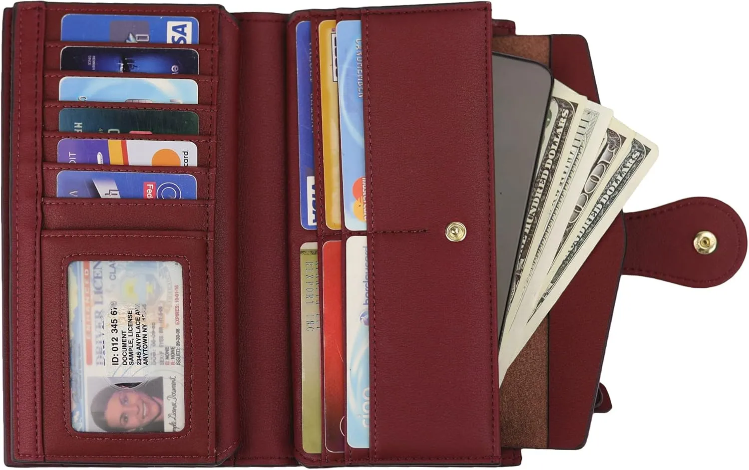 Travelambo Wallets Women RFID Large Capacity Luxury Waxed Leather Clutch Wallet Multi Card Organizer