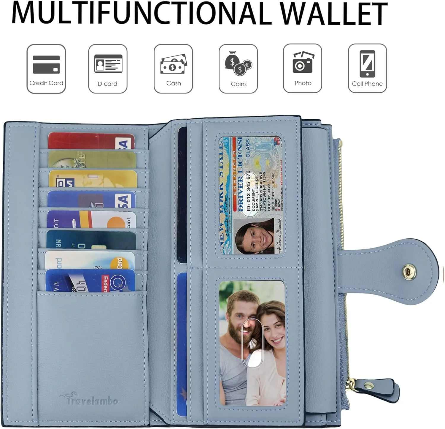 Travelambo Wallets Women RFID Large Capacity Luxury Waxed Leather Clutch Wallet Multi Card Organizer