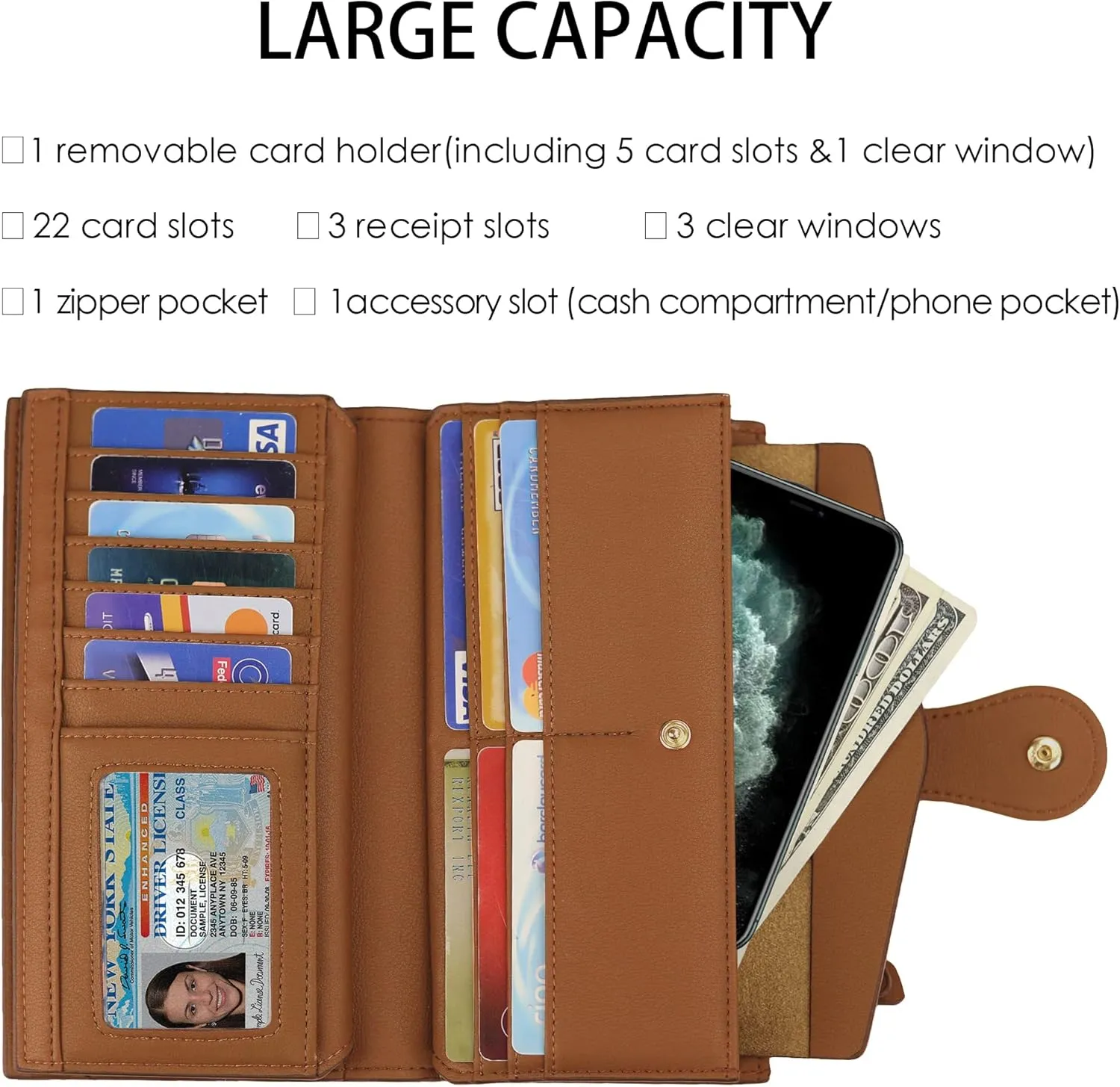 Travelambo Wallets Women RFID Large Capacity Luxury Waxed Leather Clutch Wallet Multi Card Organizer