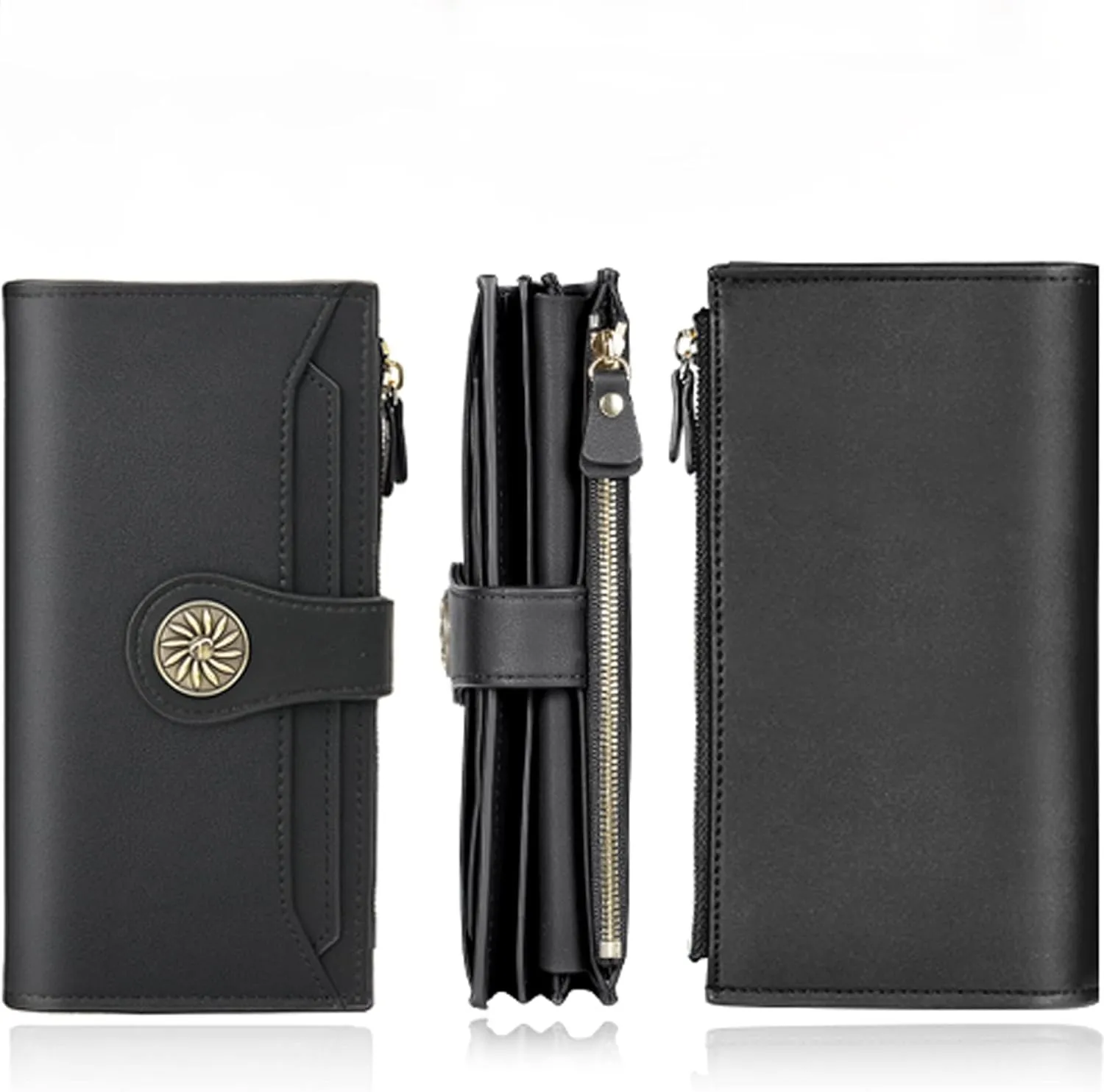 Travelambo Wallets Women RFID Large Capacity Luxury Waxed Leather Clutch Wallet Multi Card Organizer