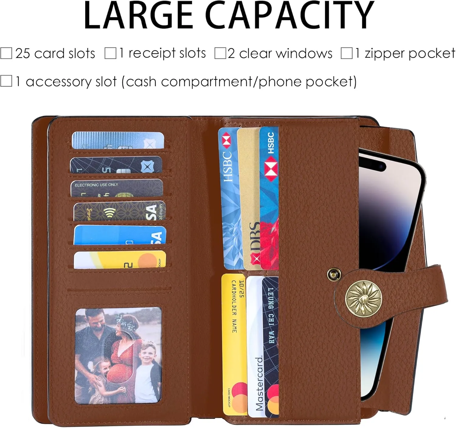 Travelambo Women's Wallet RFID Blocking Trifold Clutch Large Capacity Credit Card Holder Travel Purse