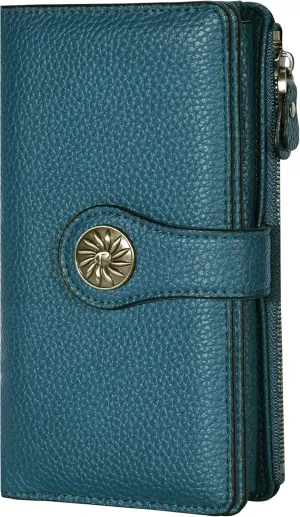 Travelambo Women's Wallet RFID Blocking Trifold Clutch Large Capacity Credit Card Holder Travel Purse