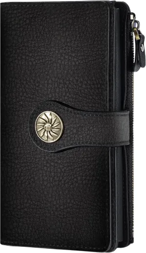 Travelambo Women's Wallet RFID Blocking Trifold Clutch Large Capacity Credit Card Holder Travel Purse