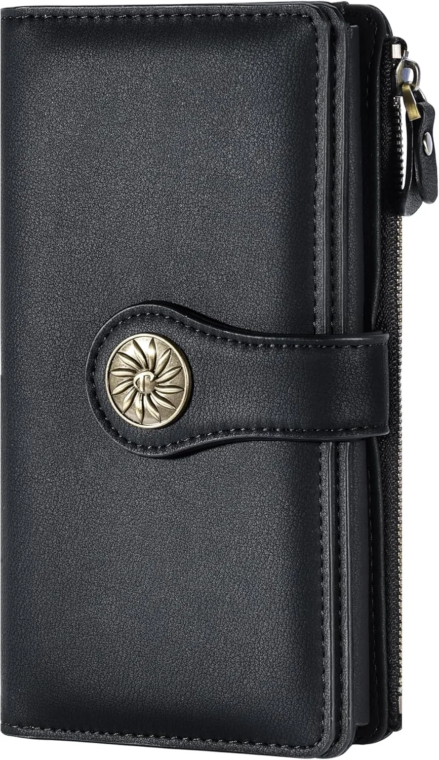 Travelambo Women's Wallet RFID Blocking Trifold Clutch Large Capacity Credit Card Holder Travel Purse