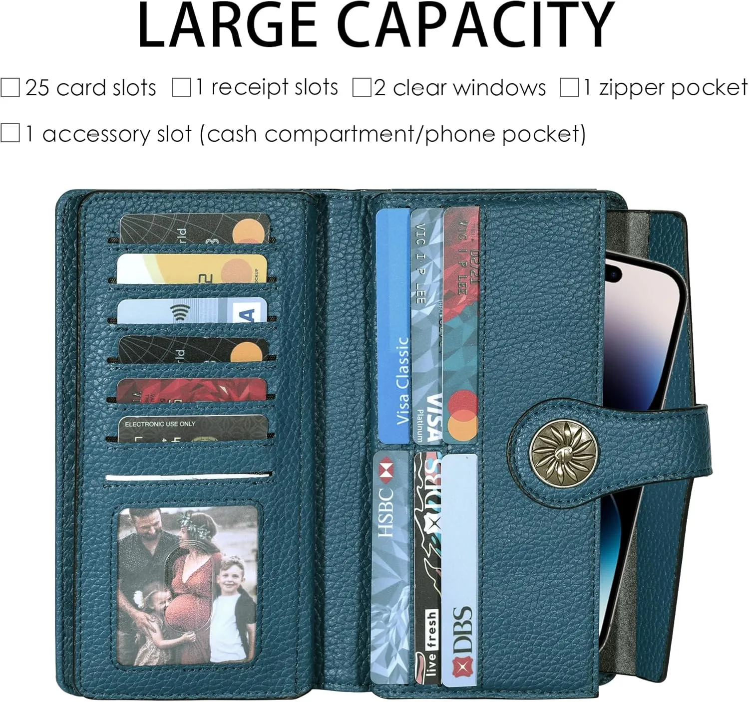 Travelambo Women's Wallet RFID Blocking Trifold Clutch Large Capacity Credit Card Holder Travel Purse