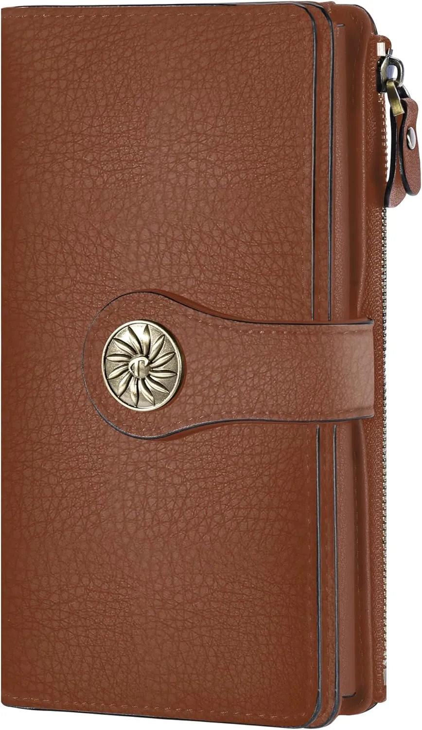 Travelambo Women's Wallet RFID Blocking Trifold Clutch Large Capacity Credit Card Holder Travel Purse