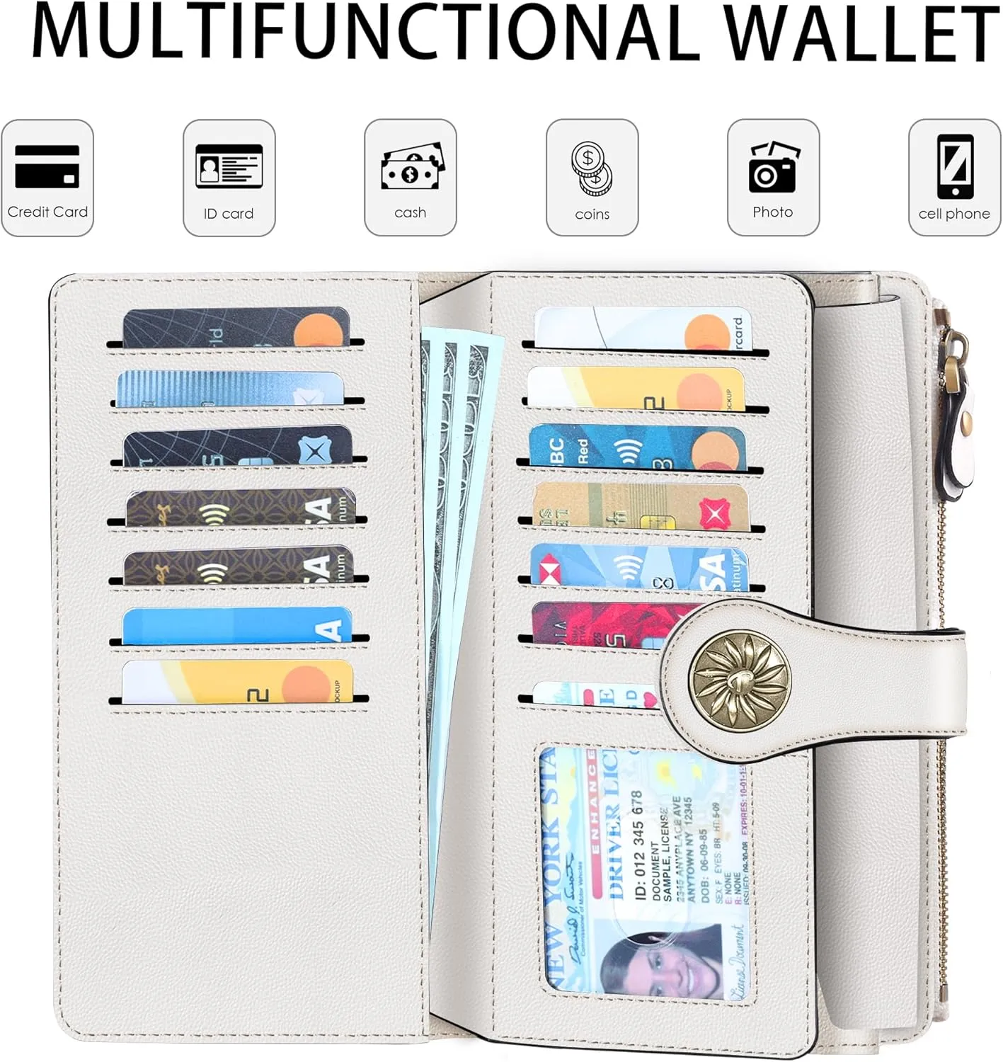 Travelambo Women's Wallet RFID Blocking Trifold Clutch Large Capacity Credit Card Holder Travel Purse