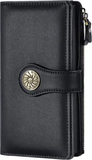 Travelambo Women's Wallet RFID Blocking Trifold Clutch Large Capacity Credit Card Holder Travel Purse