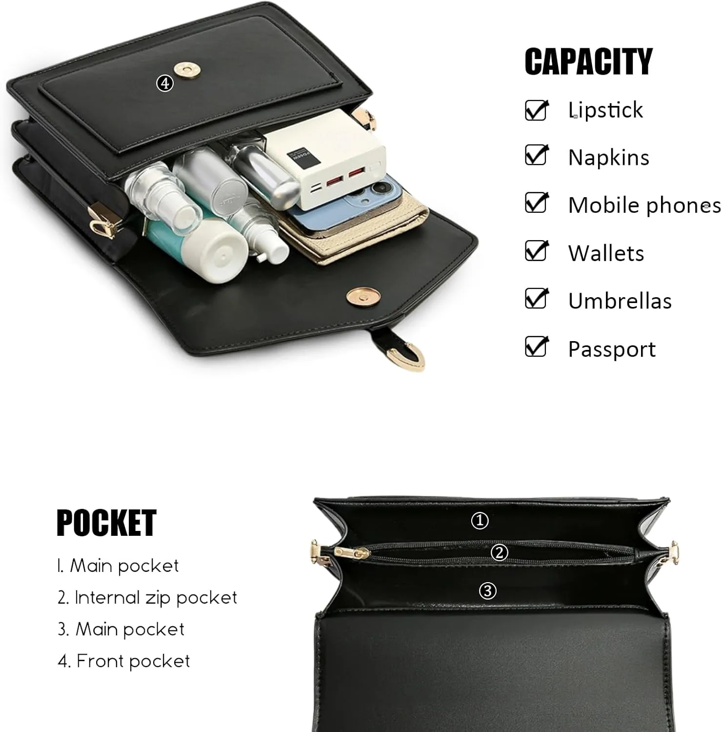 Travistar Crossbody Bags for Women Trendy - Small Cross Body Purse Shoulder Bag Leather Handbags Evening Clutch with 2 Straps