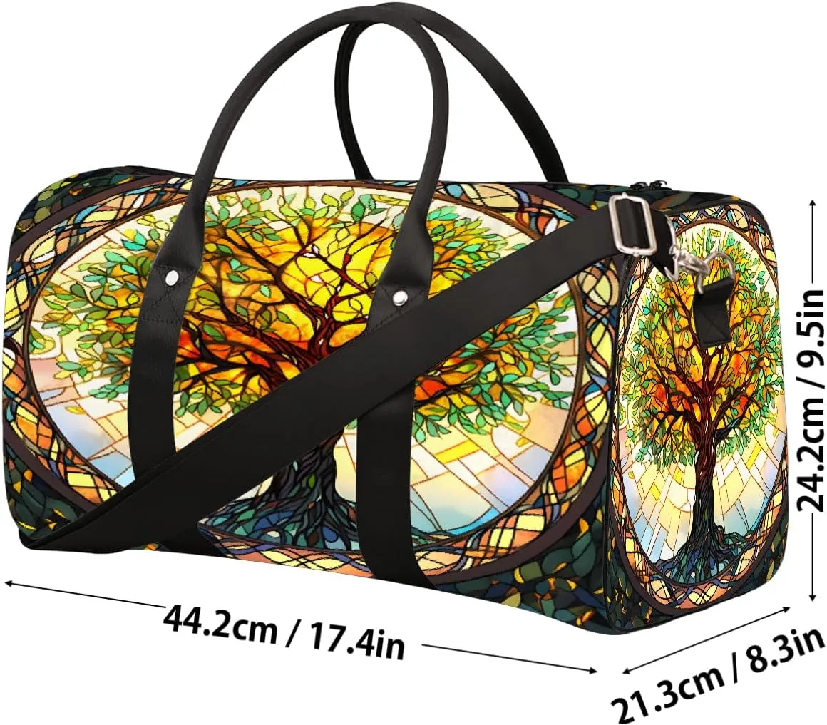 Tree Dream Window Travel Duffel Bag for Women Men Small Sport Gym Bag Waterproof Weekender Overnight Lightweight Carry on Foldable Gym Bag for Training Swim Yoga Traveling Handbag