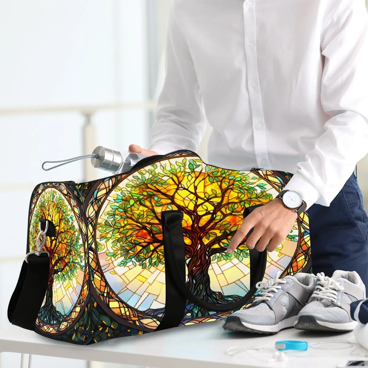 Tree Dream Window Travel Duffel Bag for Women Men Small Sport Gym Bag Waterproof Weekender Overnight Lightweight Carry on Foldable Gym Bag for Training Swim Yoga Traveling Handbag