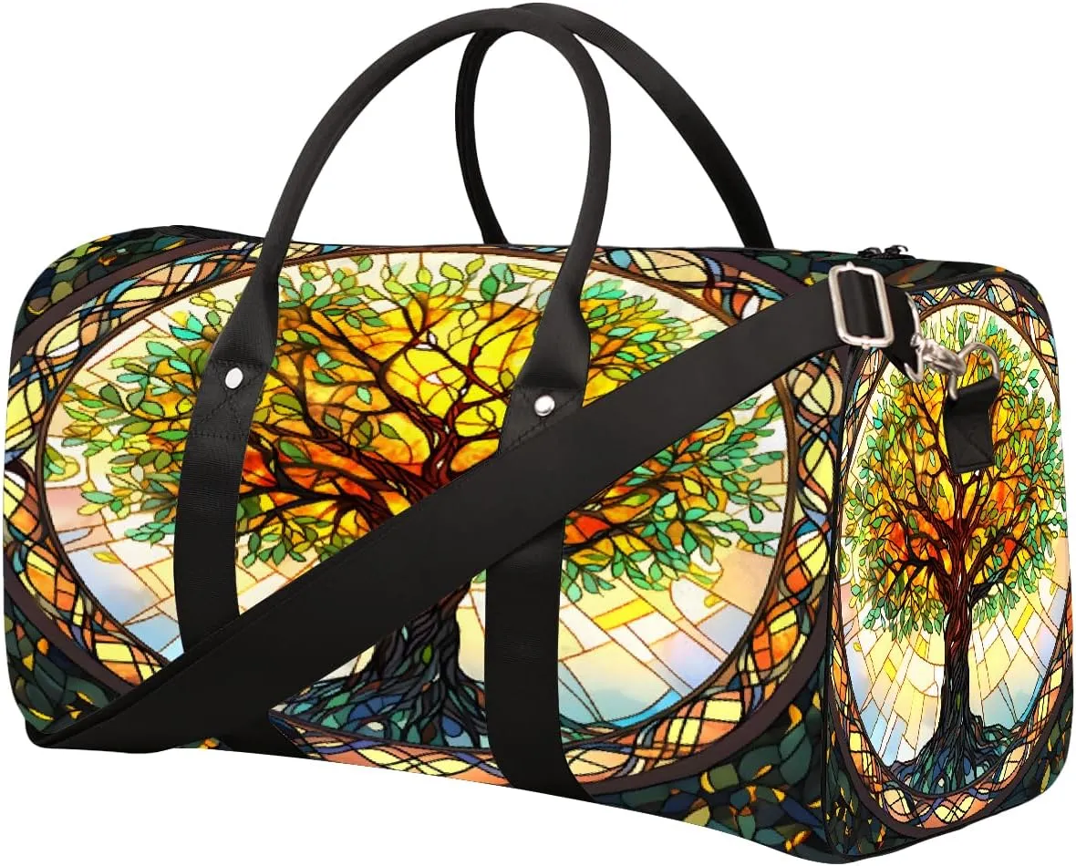 Tree Dream Window Travel Duffel Bag for Women Men Small Sport Gym Bag Waterproof Weekender Overnight Lightweight Carry on Foldable Gym Bag for Training Swim Yoga Traveling Handbag