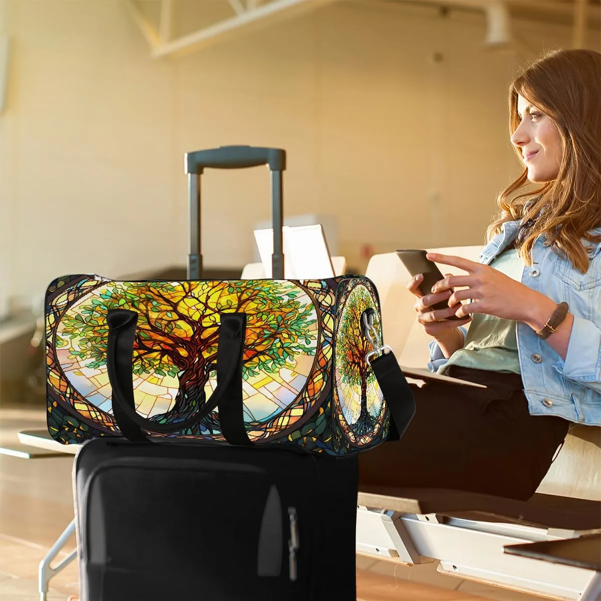 Tree Dream Window Travel Duffel Bag for Women Men Small Sport Gym Bag Waterproof Weekender Overnight Lightweight Carry on Foldable Gym Bag for Training Swim Yoga Traveling Handbag