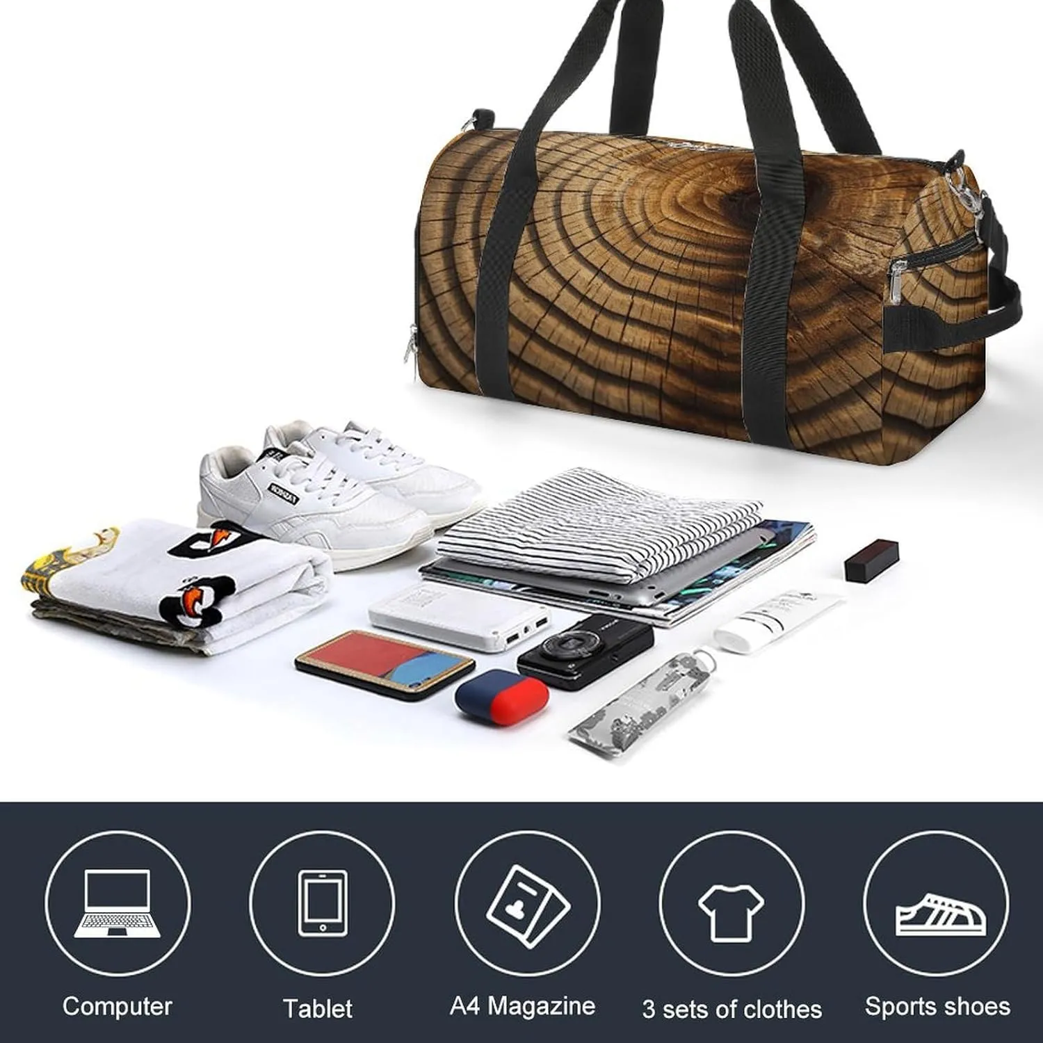 Tree Rings Sports Gym Bag Carry on Holdalls for Men Small Duffel Bags for Women with Shoe Compartment
