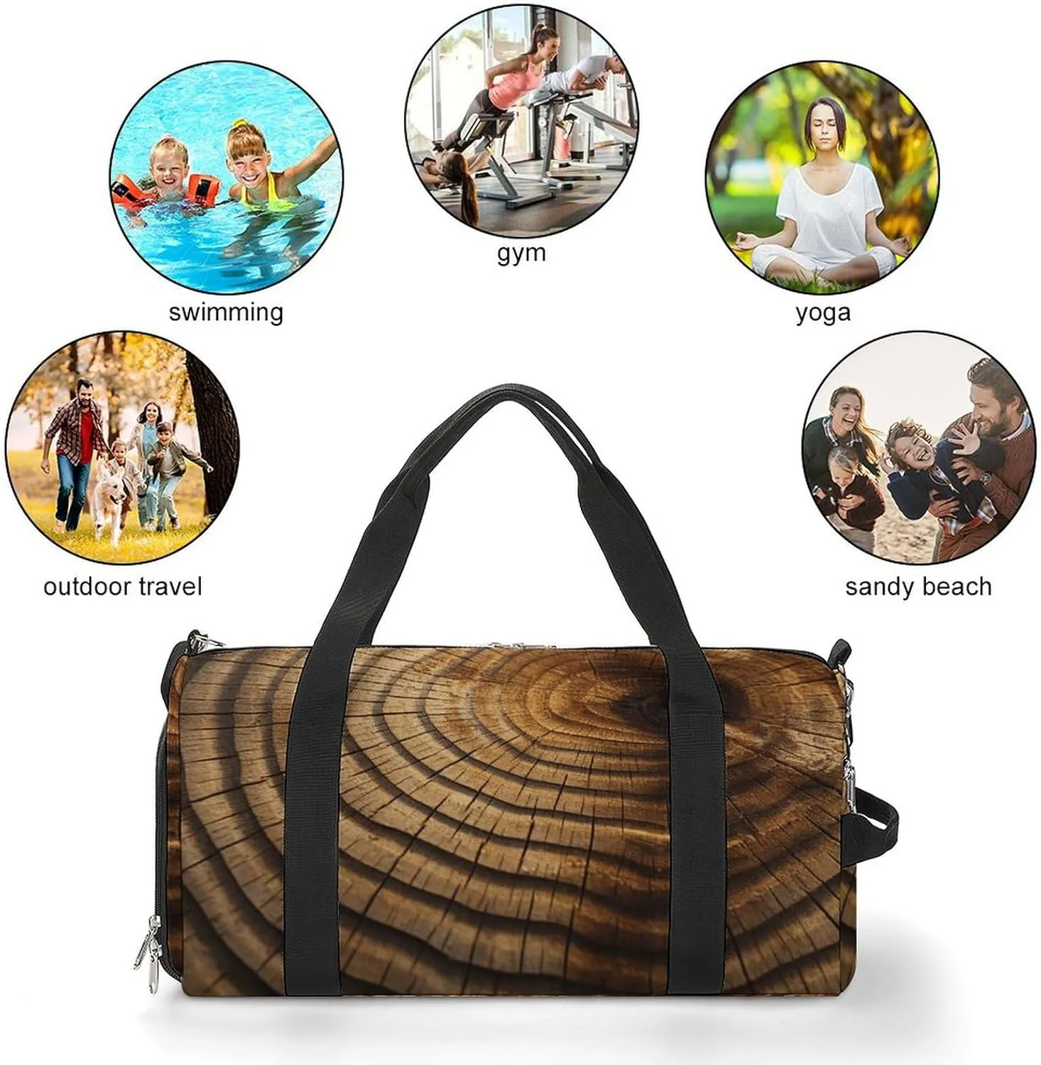 Tree Rings Sports Gym Bag Carry on Holdalls for Men Small Duffel Bags for Women with Shoe Compartment