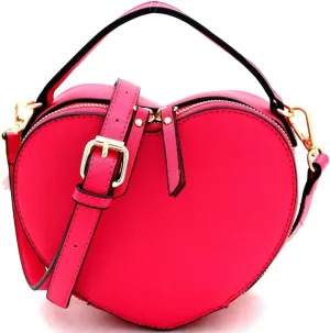 Trendeology Cute Heart Shape Girls Womens Vegan Leather Small Handle Satchel Crossbody Purse
