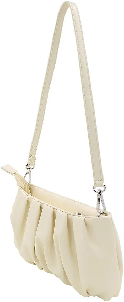 TrendsBlue Elegant Small Soft Ruffled Vegan PU Leather Handbag Shoulder Bag