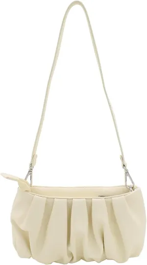 TrendsBlue Elegant Small Soft Ruffled Vegan PU Leather Handbag Shoulder Bag