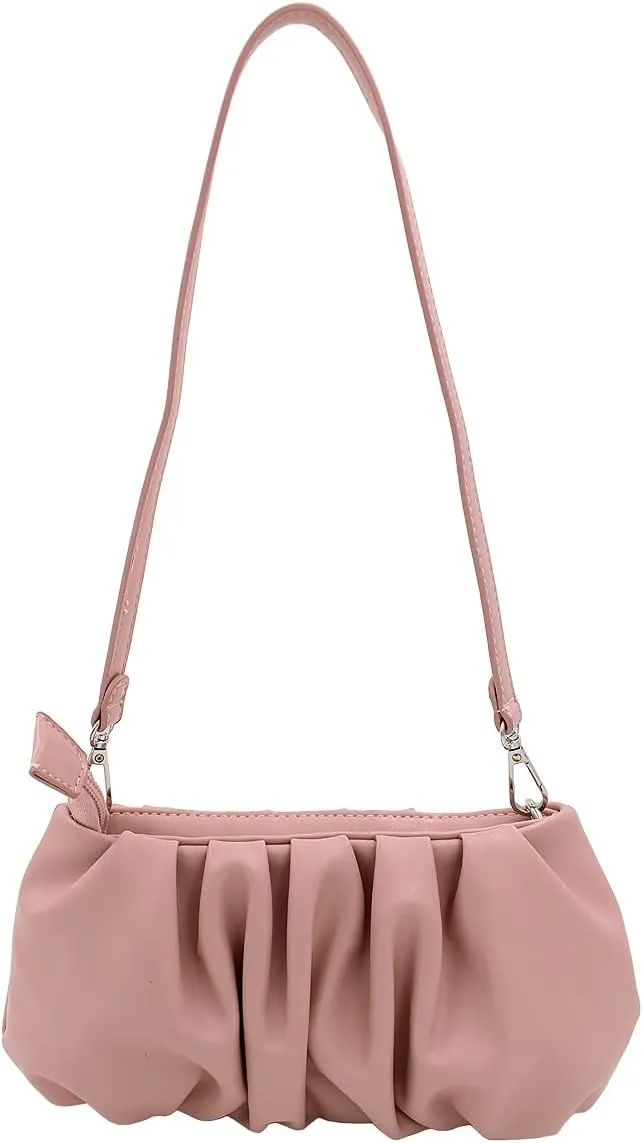 TrendsBlue Elegant Small Soft Ruffled Vegan PU Leather Handbag Shoulder Bag