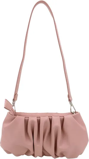 TrendsBlue Elegant Small Soft Ruffled Vegan PU Leather Handbag Shoulder Bag