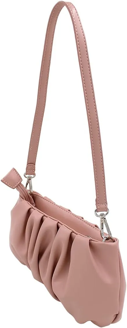 TrendsBlue Elegant Small Soft Ruffled Vegan PU Leather Handbag Shoulder Bag