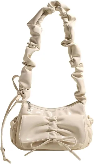 Trendy Folded Strap Crossbody Bag 2025 Bow Shoulder Tote Women Summer Commuter Handbag Drawstring Flap