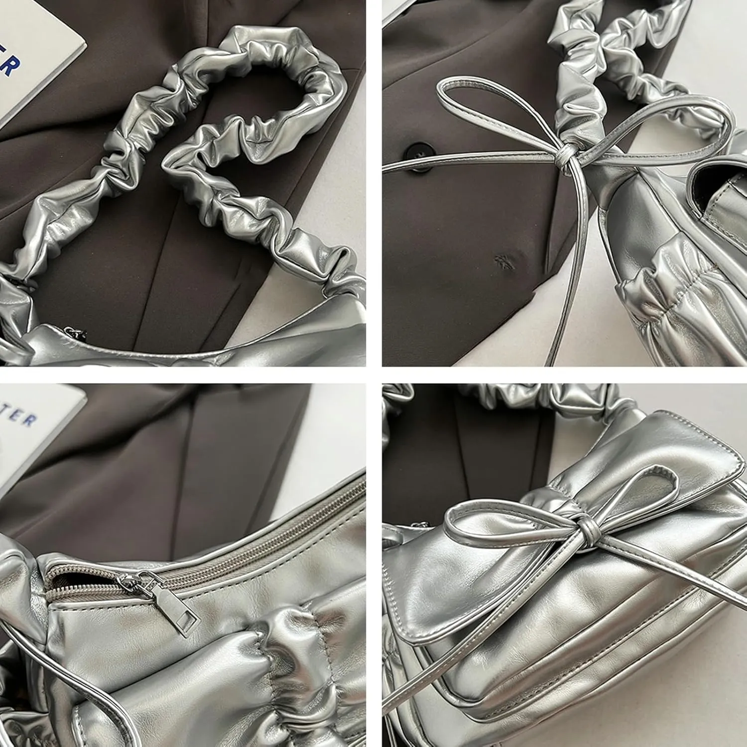 Trendy Folded Strap Crossbody Bag 2025 Bow Shoulder Tote Women Summer Commuter Handbag Drawstring Flap