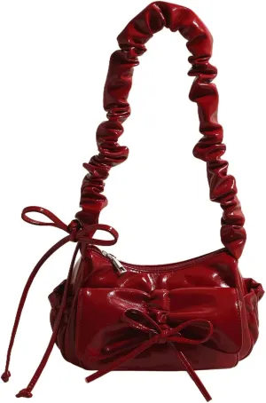 Trendy Folded Strap Crossbody Bag 2025 Bow Shoulder Tote Women Summer Commuter Handbag Drawstring Flap