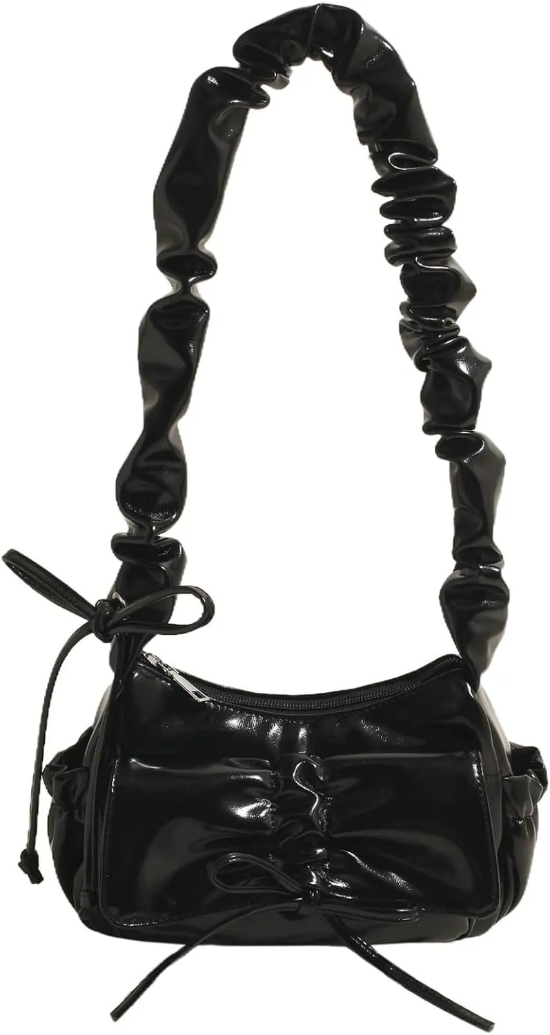 Trendy Folded Strap Crossbody Bag 2025 Bow Shoulder Tote Women Summer Commuter Handbag Drawstring Flap