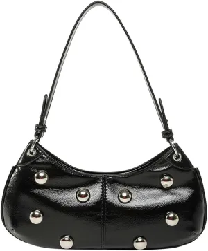 Trendy Studded Shoulder Bag For Women Vegan Leather Underarm Purse Y2K Womens Crescent Bag Designer Punk Purse with Rivets