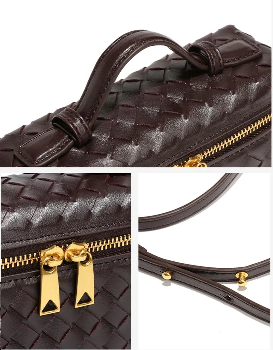 Trendy Woven Crossbody Purse Square Box Bags Women Shoulder Bag Cute Satchels Mini PU Leather Top-Handle Tote Handbag