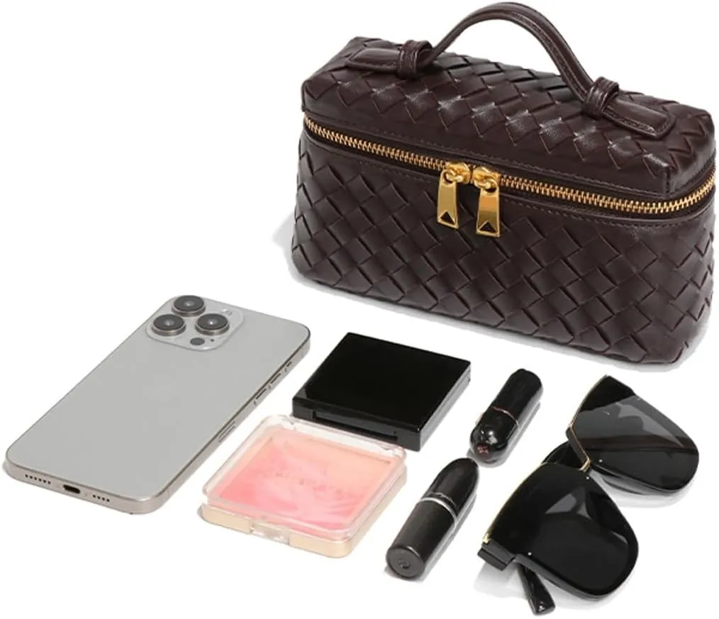 Trendy Woven Crossbody Purse Square Box Bags Women Shoulder Bag Cute Satchels Mini PU Leather Top-Handle Tote Handbag