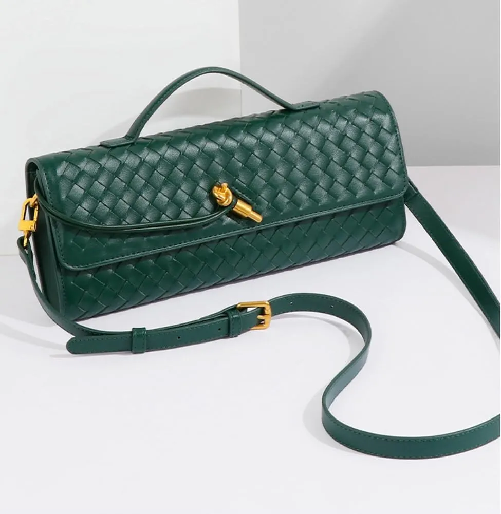 Trendy Woven Evening Clutch Purses Women Underarm Shoulder Handbag Cute Satchels Crossbody Purse PU Leather Wallet
