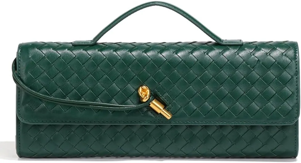 Trendy Woven Evening Clutch Purses Women Underarm Shoulder Handbag Cute Satchels Crossbody Purse PU Leather Wallet