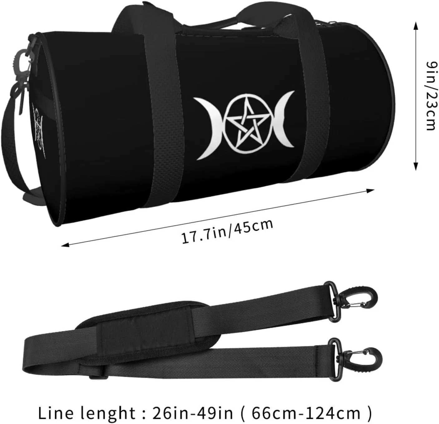 Triple Moon Pentacle Pagan Gym Bag Round Large Capacity Foldable Duffel Bag