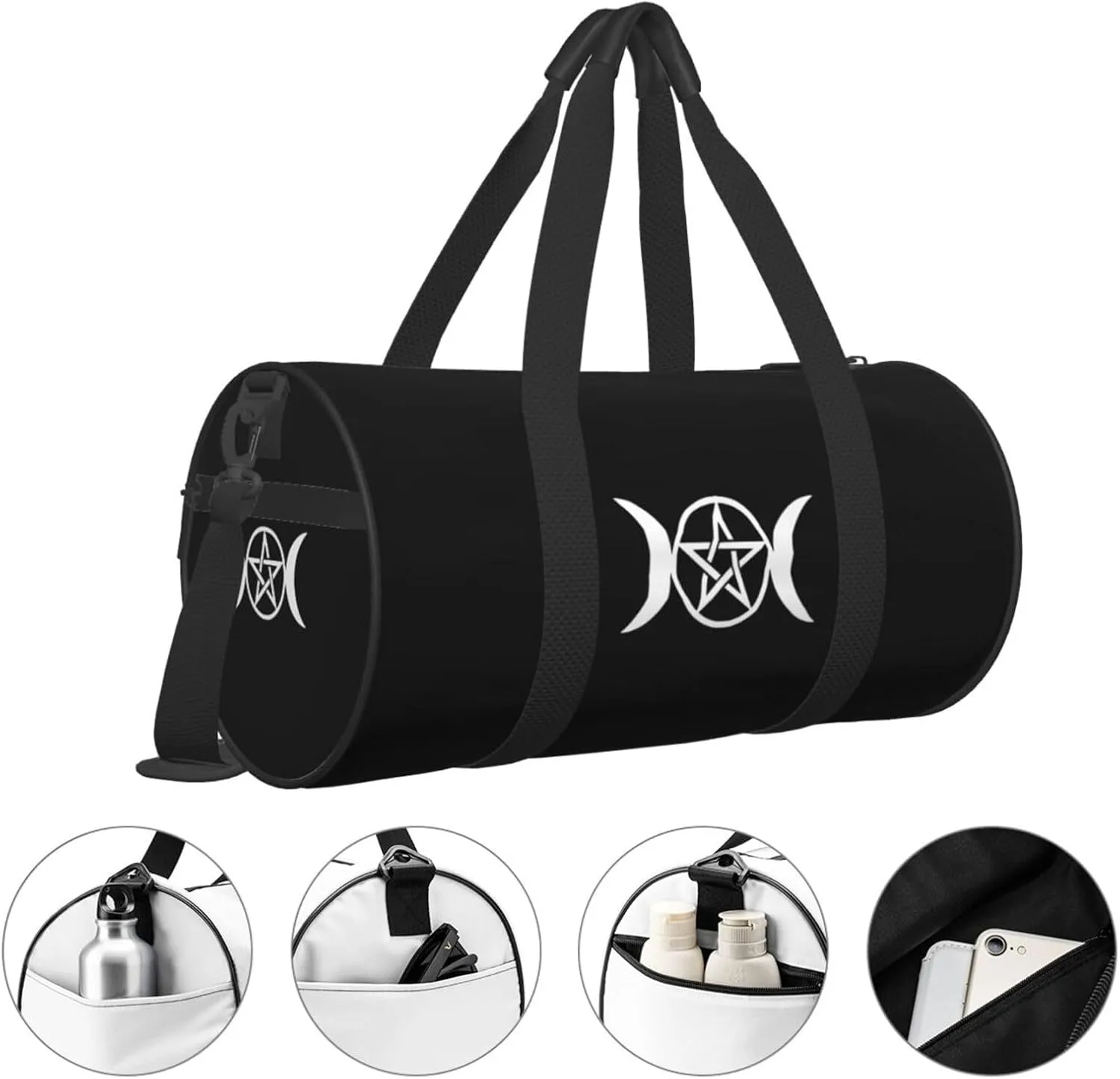 Triple Moon Pentacle Pagan Gym Bag Round Large Capacity Foldable Duffel Bag