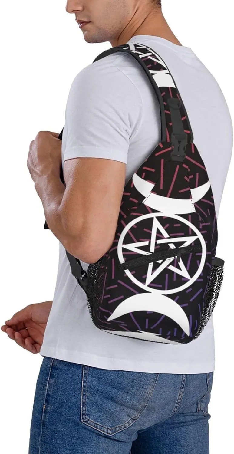 Triple Moon Pentacle Small Crossbody Backpack Sling Bag For Men Women Mini One Shoulder Chest Bags Gym Sport Travel Hiking Daypack