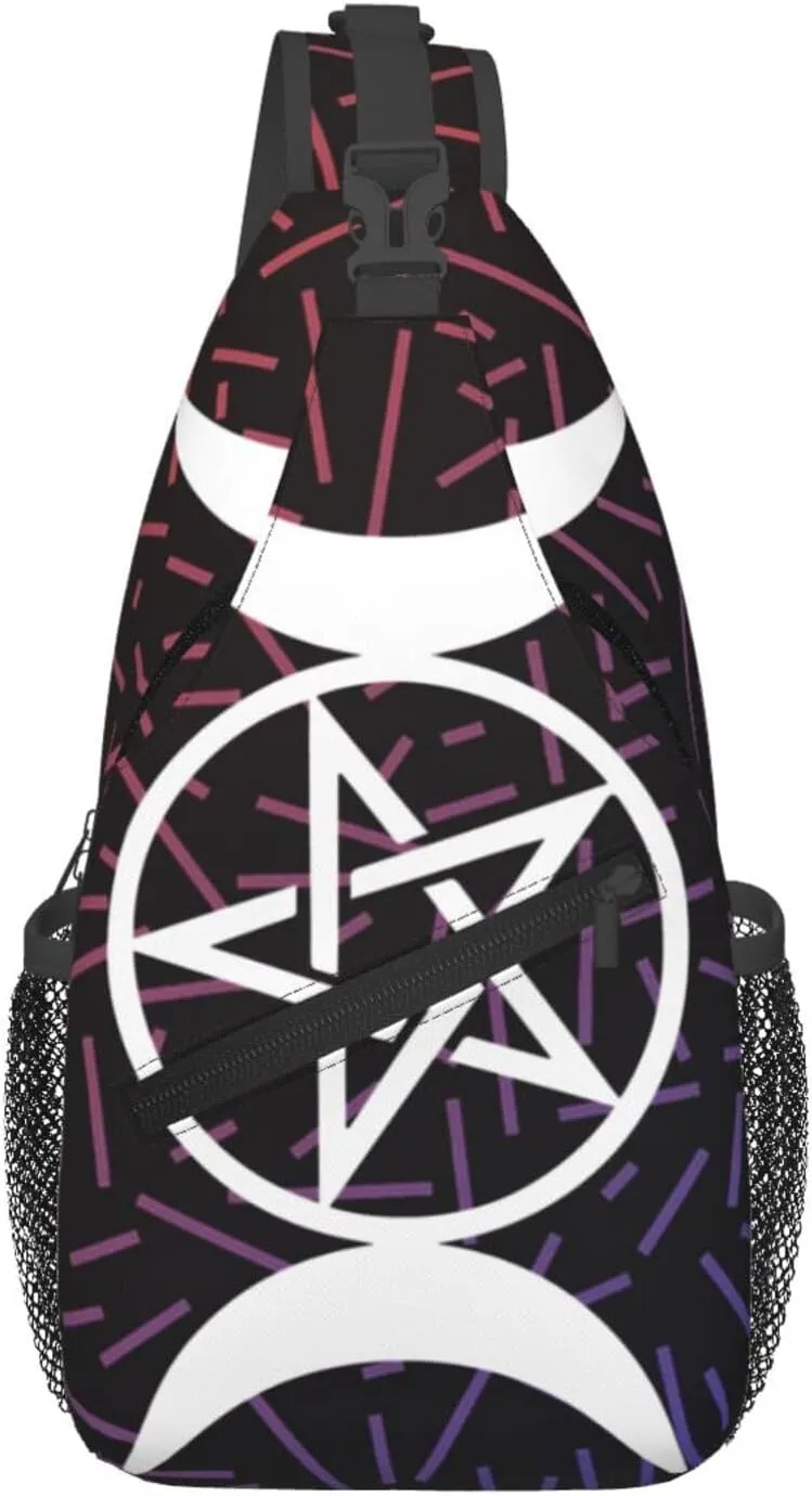 Triple Moon Pentacle Small Crossbody Backpack Sling Bag For Men Women Mini One Shoulder Chest Bags Gym Sport Travel Hiking Daypack