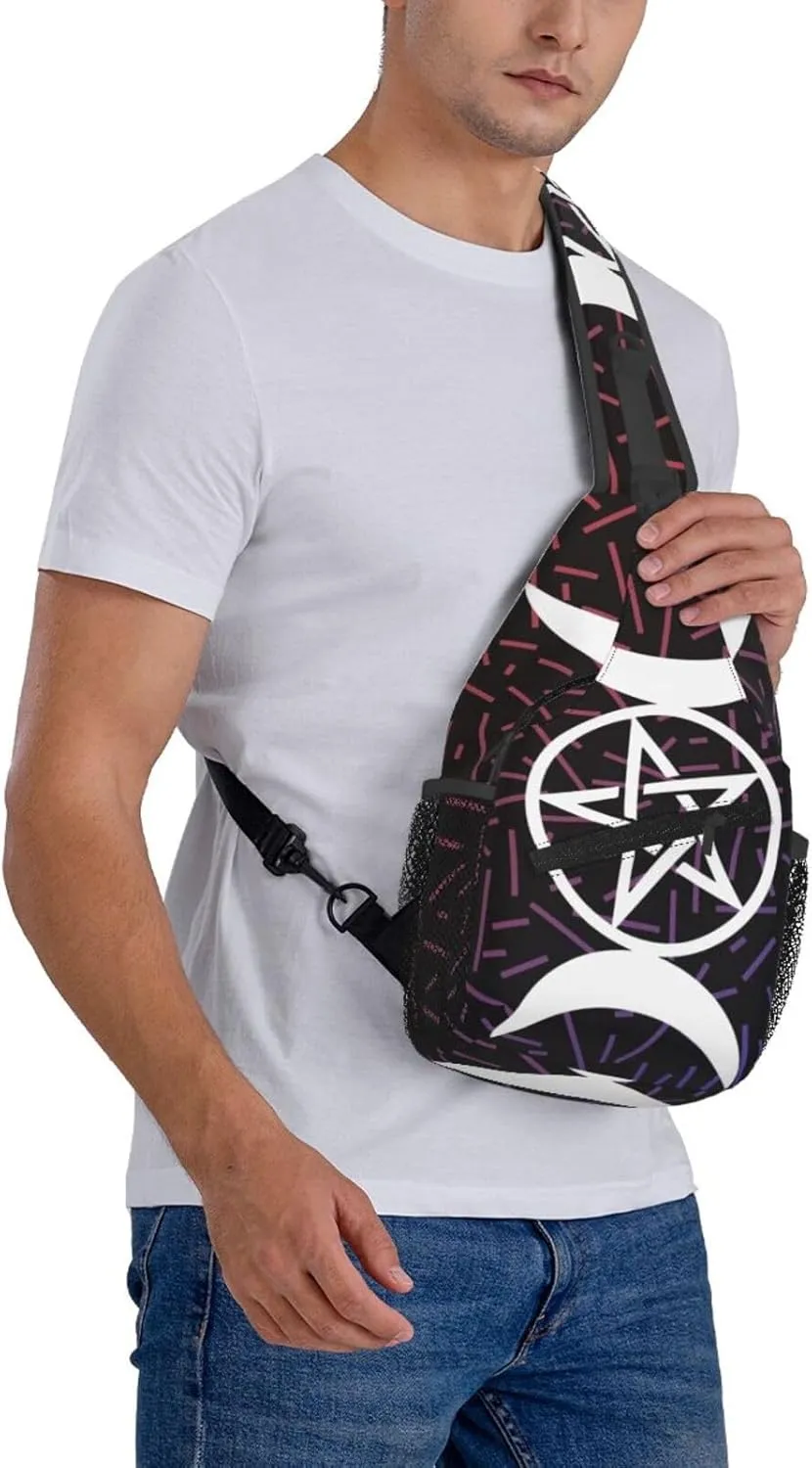 Triple Moon Pentacle Small Crossbody Backpack Sling Bag For Men Women Mini One Shoulder Chest Bags Gym Sport Travel Hiking Daypack