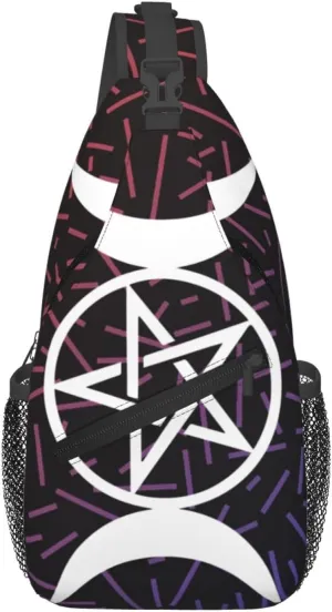Triple Moon Pentacle Small Crossbody Backpack Sling Bag For Men Women Mini One Shoulder Chest Bags Gym Sport Travel Hiking Daypack