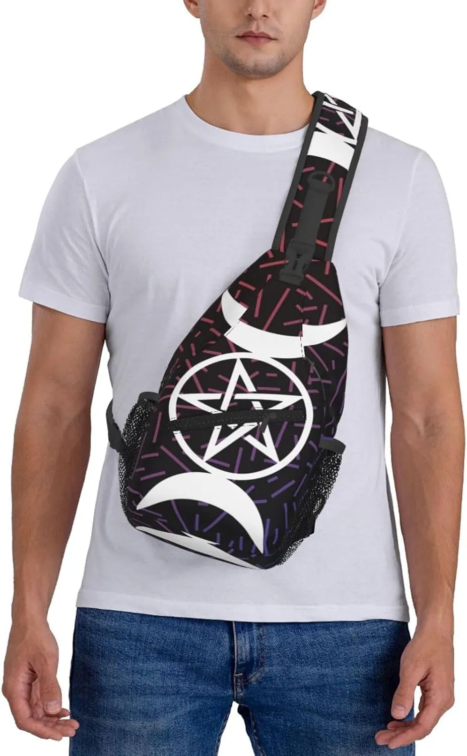 Triple Moon Pentacle Small Crossbody Backpack Sling Bag For Men Women Mini One Shoulder Chest Bags Gym Sport Travel Hiking Daypack