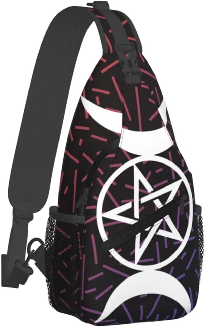 Triple Moon Pentacle Small Crossbody Backpack Sling Bag For Men Women Mini One Shoulder Chest Bags Gym Sport Travel Hiking Daypack