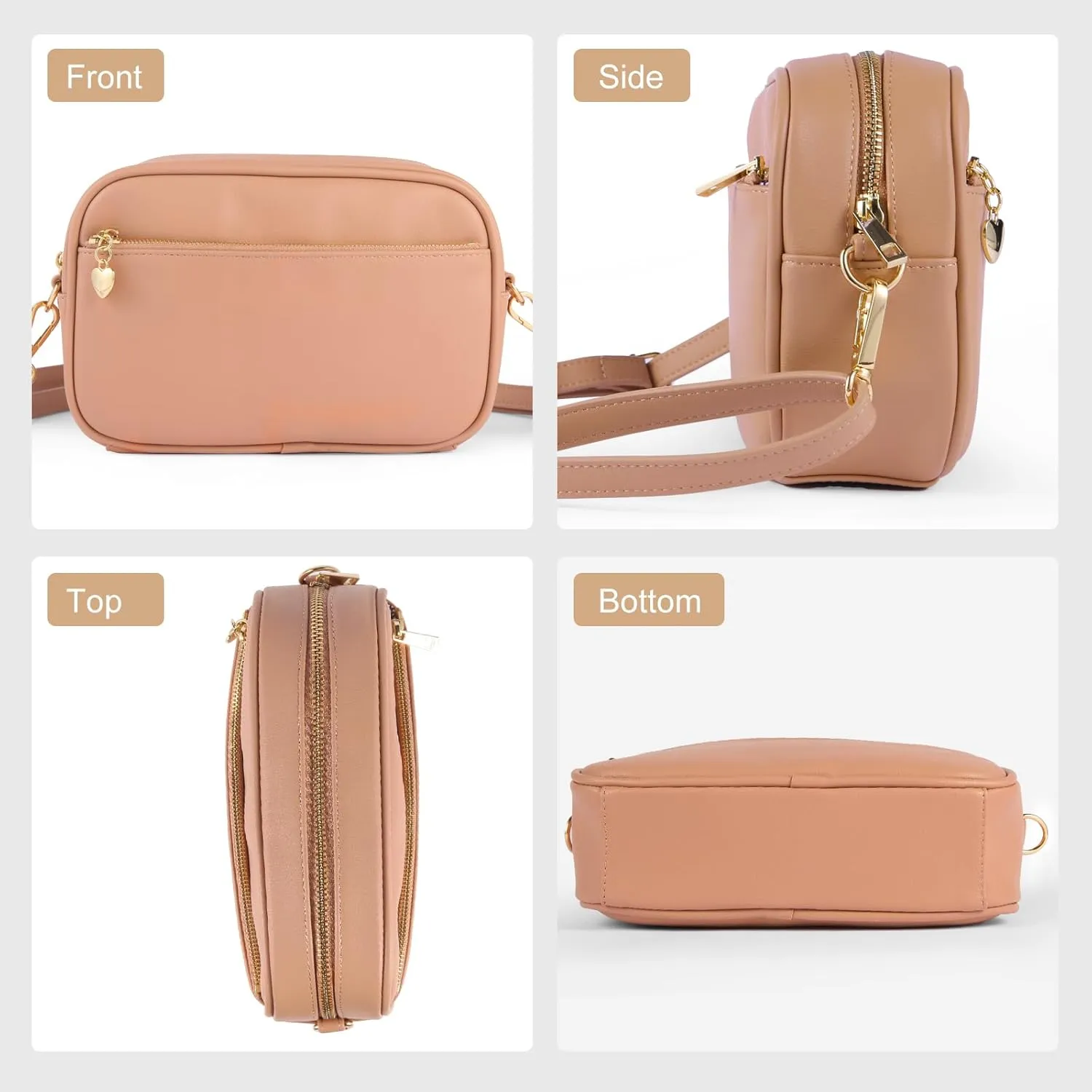 Triple Zip Small Crossbody Bag for women Pu Leather Purses Small Shoulder Handbag